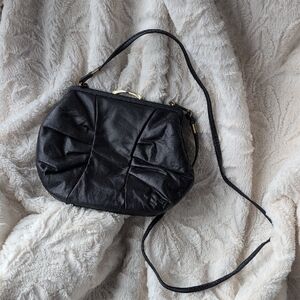 Vintage Navy Ruched Leather Shoulder Bag